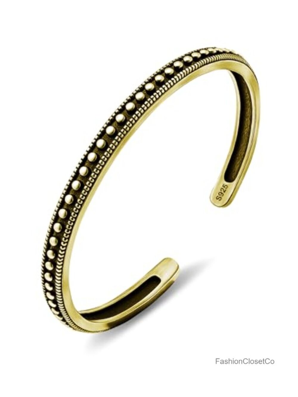 Vintage Silver Cuff Bangle Bracelet for Women, Open Adjustable with Carved Dot